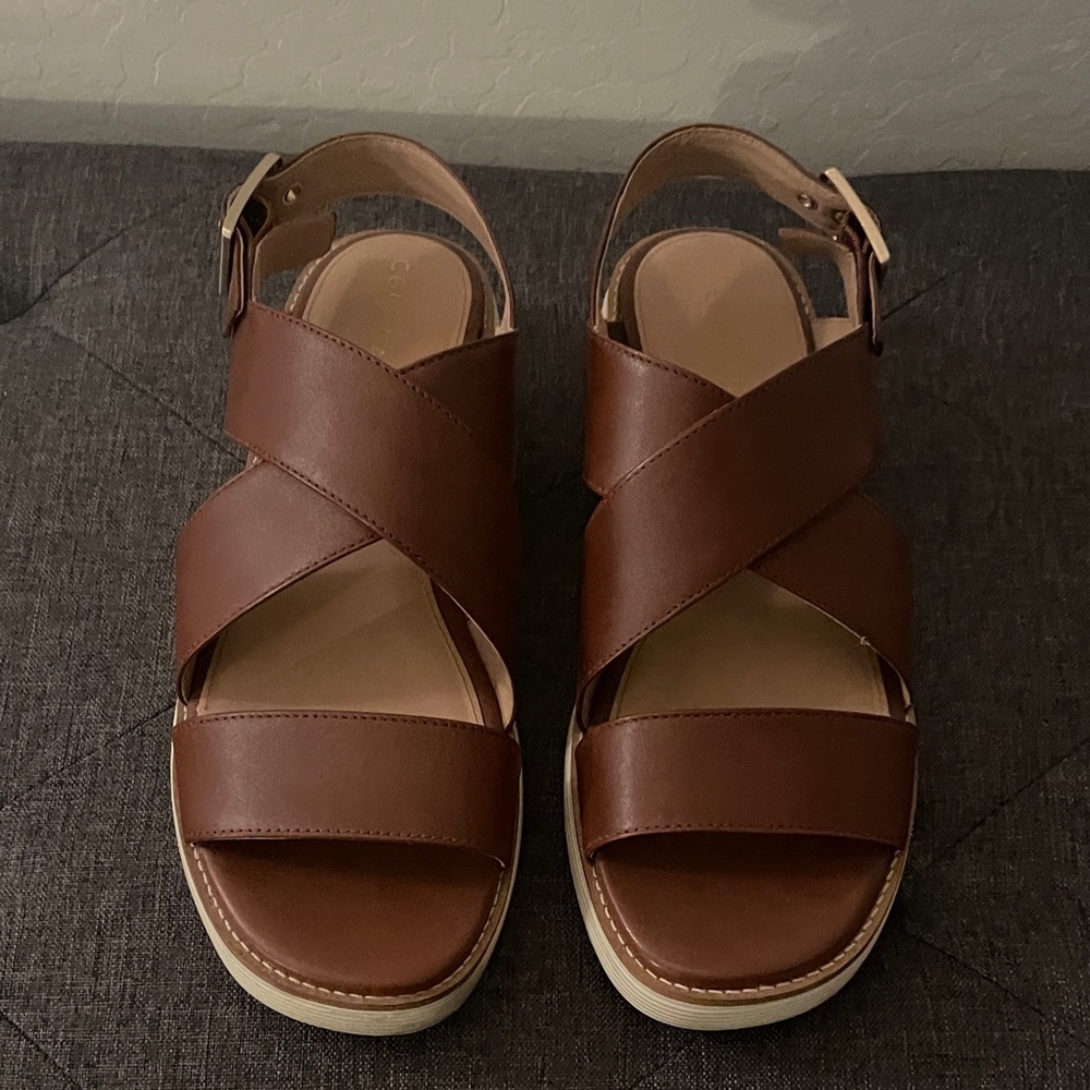 Cole Haan Brown Leather Crisscross Platform Sandals